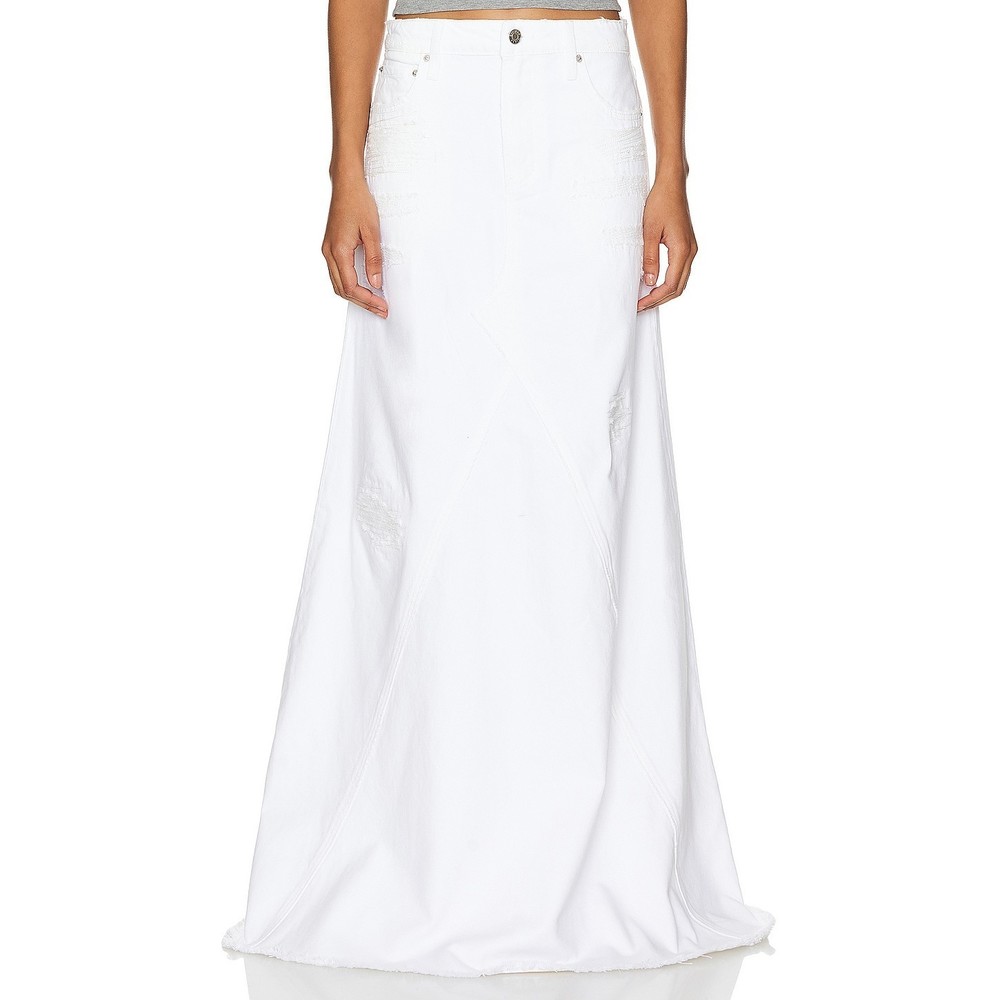 New GRLFRND Fiona Godet Maxi Skirt in White Rip denim Jean